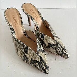 Schutz Snake Skin Embossed High Heel Mules Size 5.5B